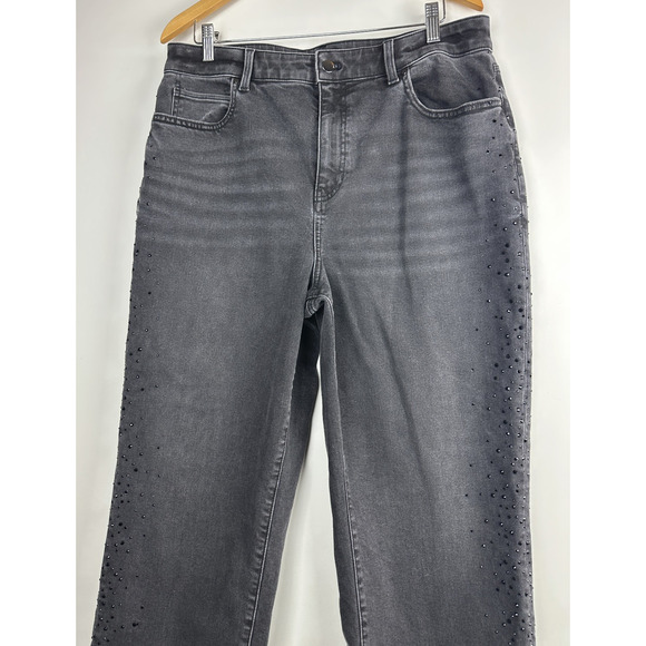 Talbots Embellished High Waist Relaxed Jeans Black Rhinestone Crystal Size 14 - Picture 4 of 16